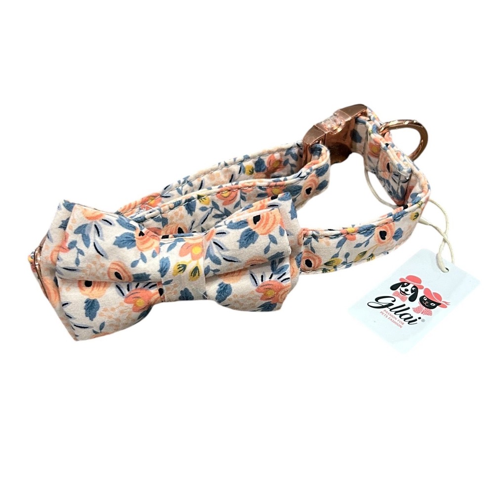 Gllai Floral Dog Collar Detachable Bow Peach Blue Rose Gold Adjustable New